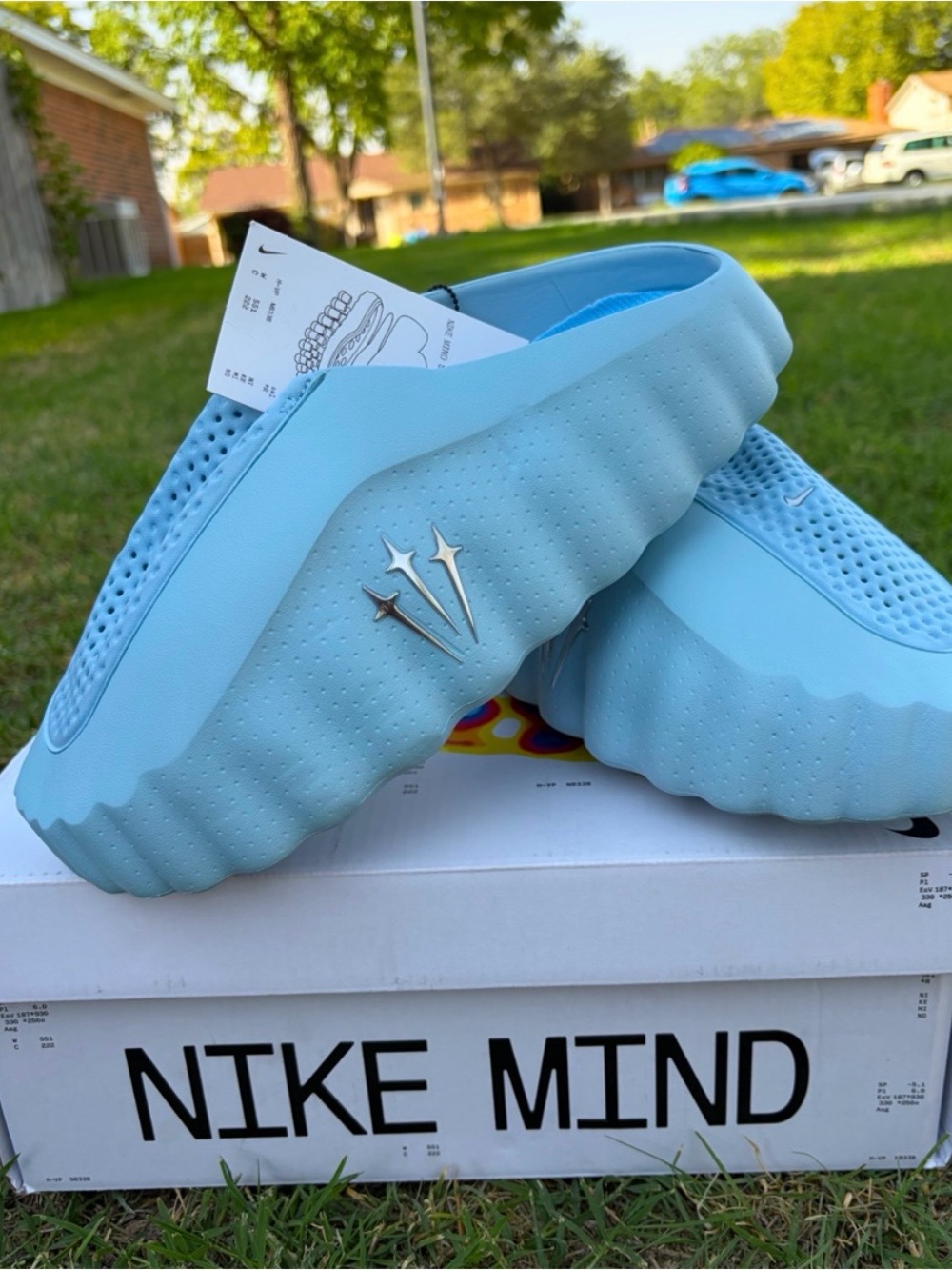 Nike Mind & Nocta Light Blue Slip-On Foam Clog with Silver Star Accent